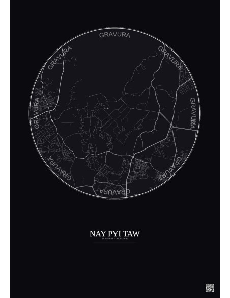 Nay Pyi Taw City Map Poster 6km | Gravura – Dark background