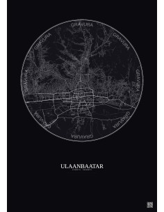 Affiche Ulaanbaatar – Poster carte de ville 10km | Gravura – Fond foncé 2