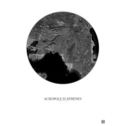 Affiche Acropole Dathenes – Poster vue satellite 30km N&B | Gravura – Fond clair