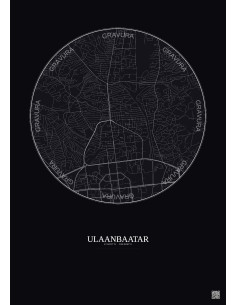 Affiche Ulaanbaatar – Poster carte de ville 2.5km | Gravura – Fond foncé 2