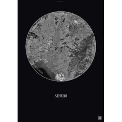 Affiche Athens – Poster vue satellite 10km N&B | Gravura – Fond foncé