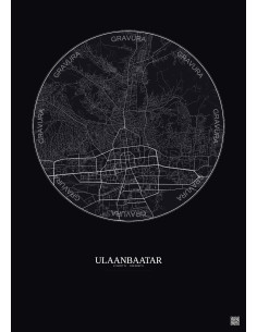 Affiche Ulaanbaatar – Poster carte de ville 6km | Gravura – Fond foncé 2