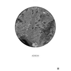 Affiche Athens – Poster vue satellite 10km N&B | Gravura – Fond clair