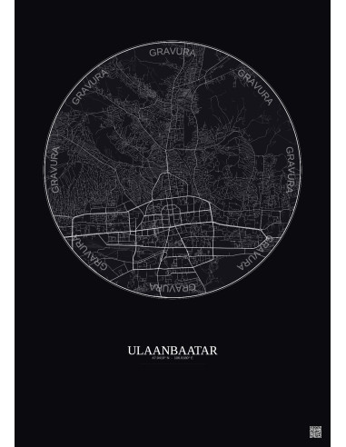 Affiche Ulaanbaatar – Poster carte de ville 6km | Gravura – Fond foncé