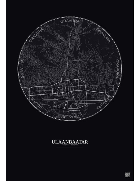 Affiche Ulaanbaatar – Poster carte de ville 6km | Gravura – Fond foncé