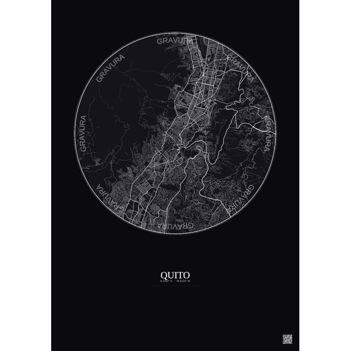 Affiche Quito – Poster carte de ville 10km | Gravura – Fond foncé
