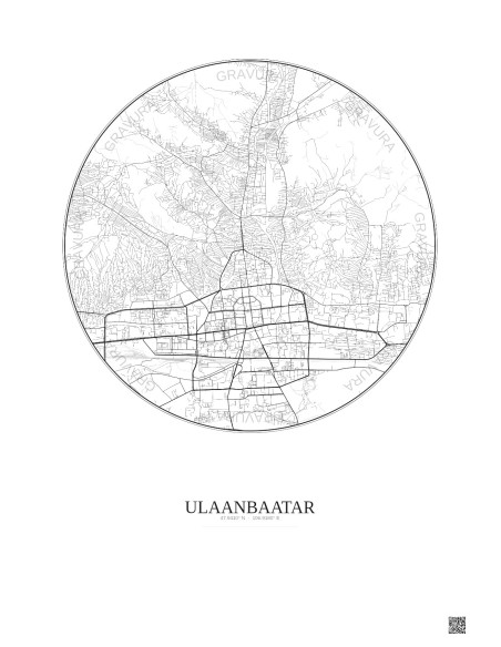 Affiche Ulaanbaatar – Poster carte de ville 6km | Gravura – Fond clair