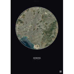 Affiche Athens – Poster vue satellite 10km Couleur | Gravura – Fond foncé