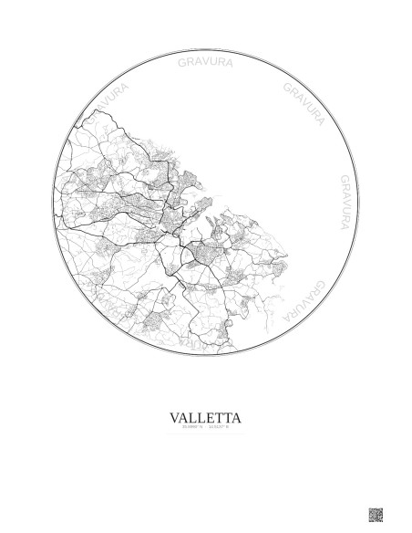 Affiche Valletta – Poster carte de ville 10km | Gravura – Fond clair