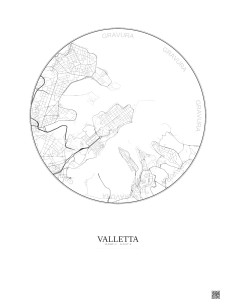 Affiche Valletta – Poster carte de ville 2.5km | Gravura – Fond clair 2