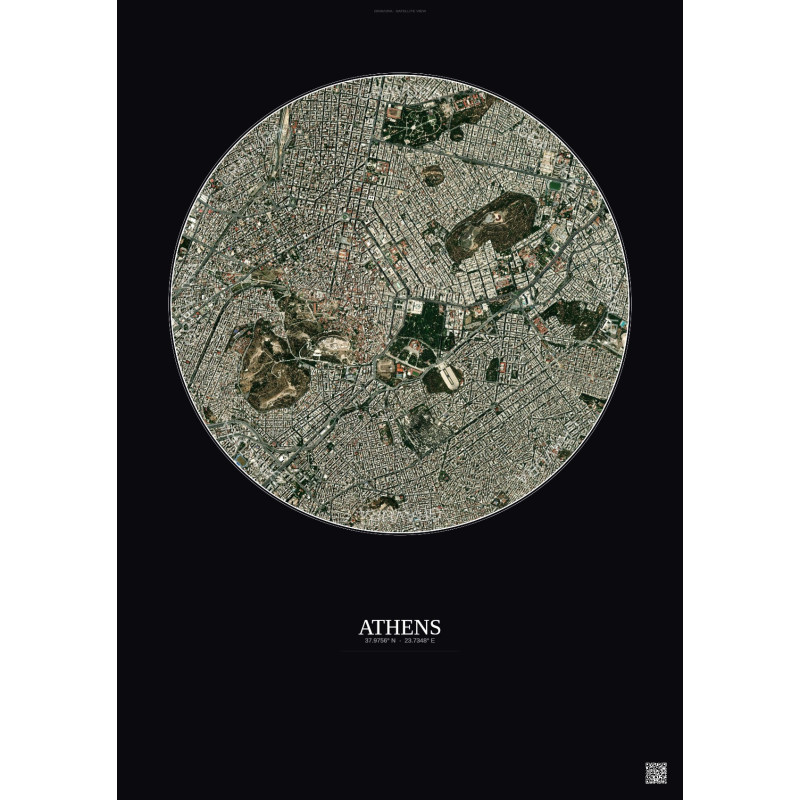 Affiche Athens – Poster vue satellite 2.5km Couleur | Gravura – Fond foncé