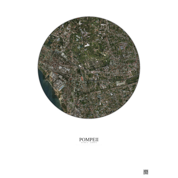Affiche Pompeii – Poster vue satellite 2.5km Couleur | Gravura – Fond clair