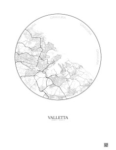 Affiche Valletta – Poster carte de ville 6km | Gravura – Fond clair 2