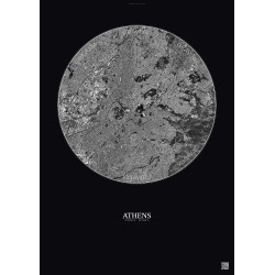 Affiche Athens – Poster vue satellite 6km N&B | Gravura – Fond foncé