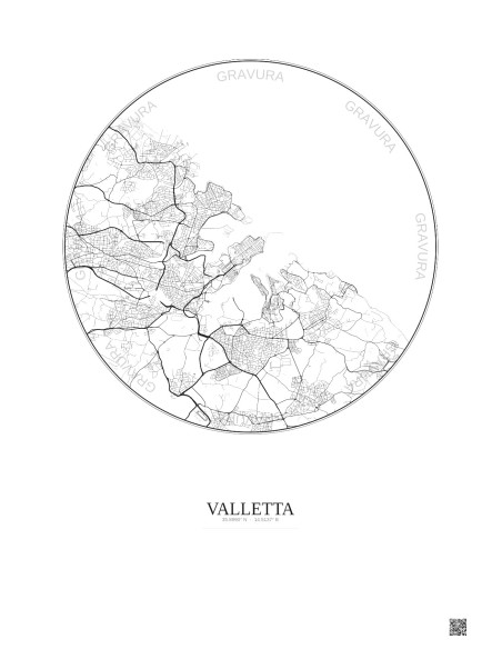 Affiche Valletta – Poster carte de ville 6km | Gravura – Fond clair
