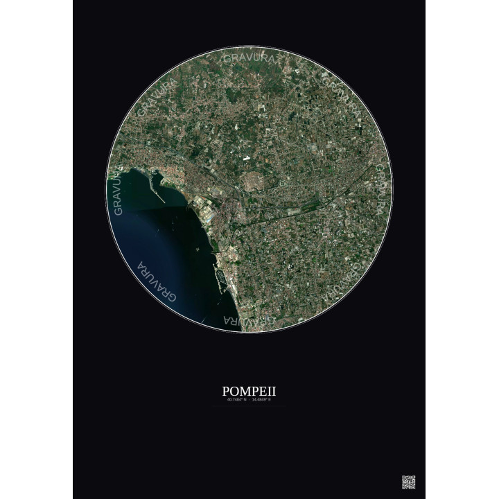 Affiche Pompeii – Poster vue satellite 5km Couleur | Gravura – Fond foncé