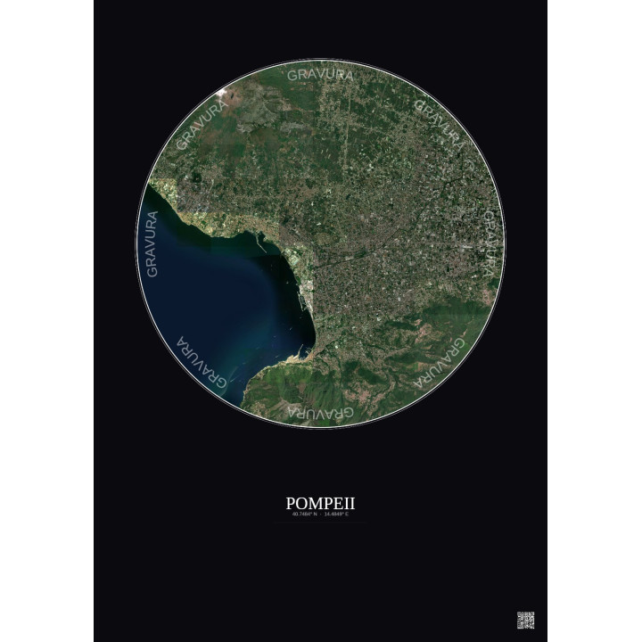 Pompeii Satellite View Poster 10km Color | Gravura – Dark background