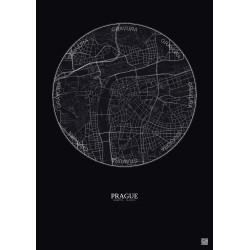 Affiche Prague – Poster carte de ville 2.5km | Gravura – Fond foncé