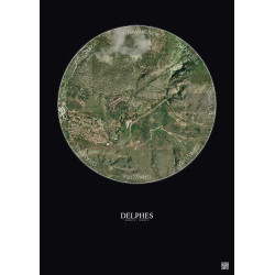 Affiche Delphes – Poster vue satellite 1km Couleur | Gravura – Fond foncé