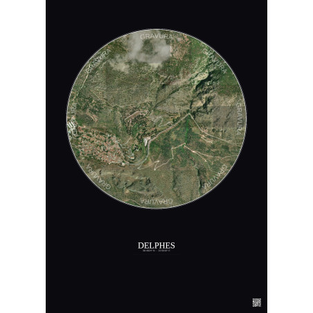 Affiche Delphes – Poster vue satellite 1km Couleur | Gravura – Fond foncé