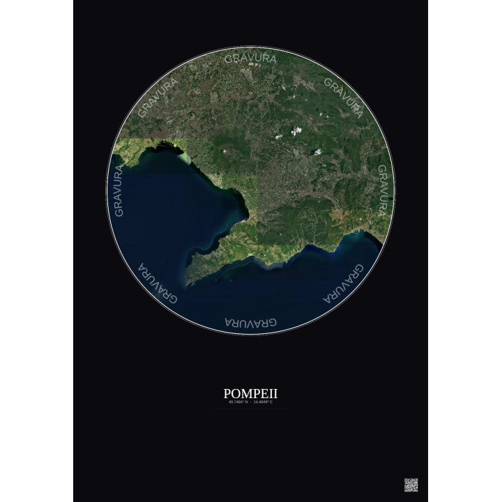 Affiche Pompeii – Poster vue satellite 30km Couleur | Gravura – Fond foncé