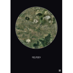 Affiche Delphes – Poster vue satellite 2.5km Couleur | Gravura – Fond foncé