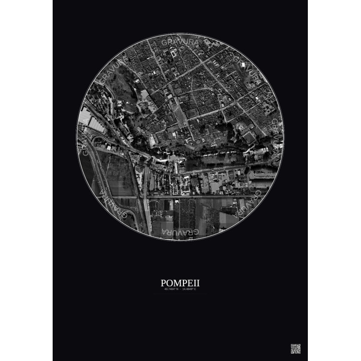 Pompeii Satellite View Poster 0.5km B&W | Gravura – Dark background