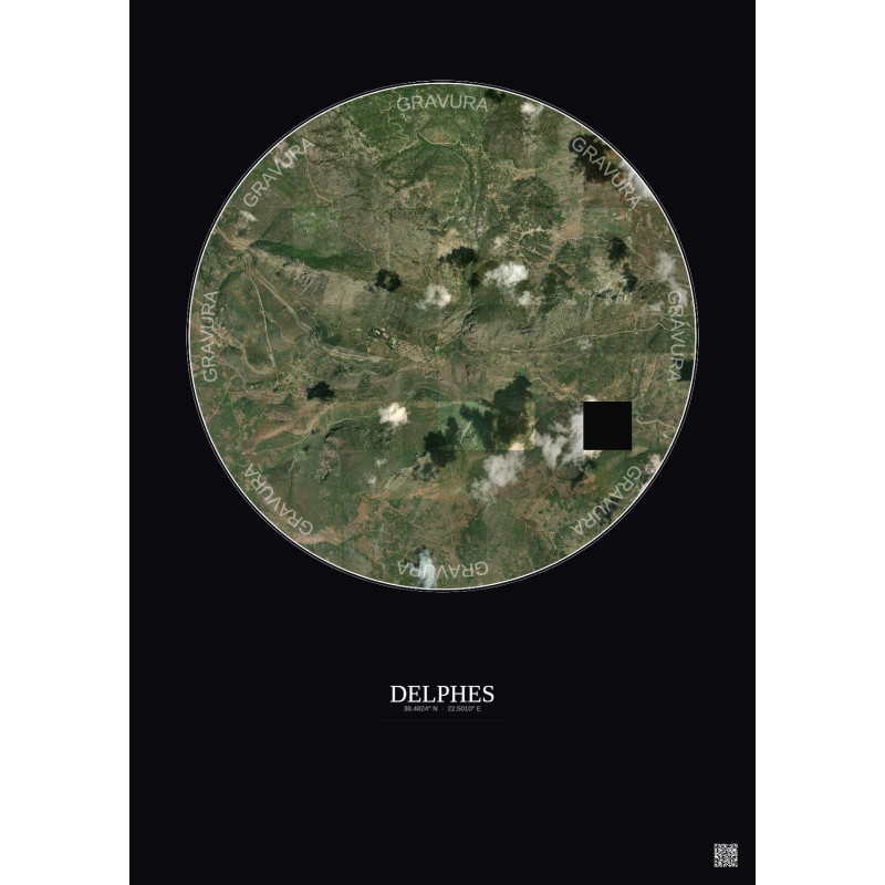 Affiche Delphes – Poster vue satellite 5km Couleur | Gravura – Fond foncé