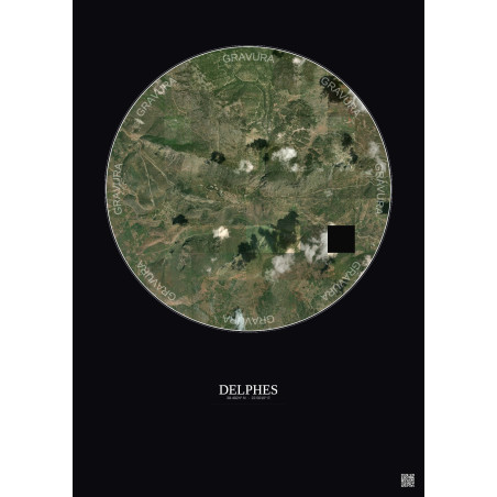 Affiche Delphes – Poster vue satellite 5km Couleur | Gravura – Fond foncé