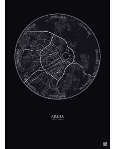 Affiche Abuja – Poster carte de ville 10km | Gravura – Fond foncé 2