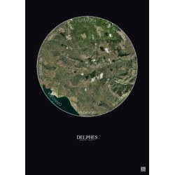 Affiche Delphes – Poster vue satellite 10km Couleur | Gravura – Fond foncé
