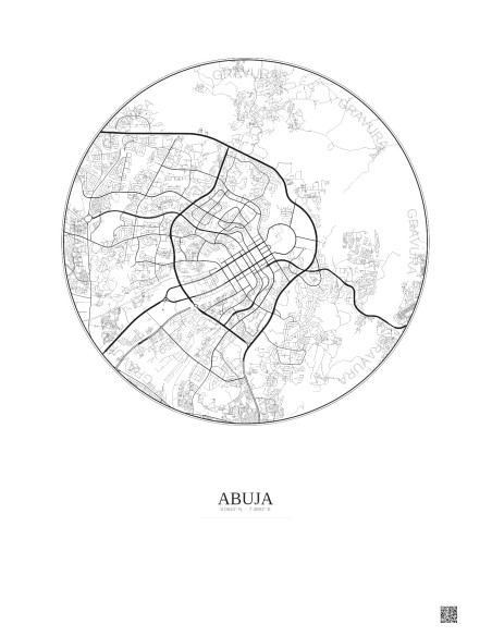 Affiche Abuja – Poster carte de ville 10km | Gravura – Fond clair