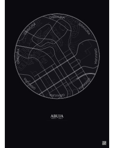 Affiche Abuja – Poster carte de ville 2.5km | Gravura – Fond foncé 2
