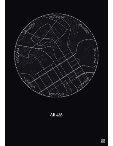 Affiche Abuja – Poster carte de ville 2.5km | Gravura – Fond foncé