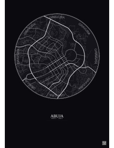 Affiche Abuja – Poster carte de ville 6km | Gravura – Fond foncé 2