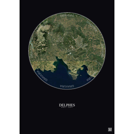 Affiche Delphes – Poster vue satellite 30km Couleur | Gravura – Fond foncé