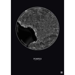 Affiche Pompeii – Poster vue satellite 10km N&B | Gravura – Fond foncé