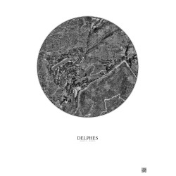 Affiche Delphes – Poster vue satellite 0.5km N&B | Gravura – Fond clair