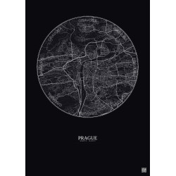 Affiche Prague – Poster carte de ville 6km | Gravura – Fond foncé
