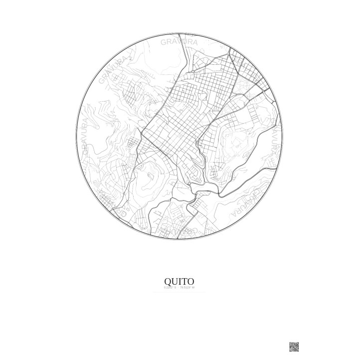 Affiche Quito – Poster carte de ville 2.5km | Gravura – Fond clair