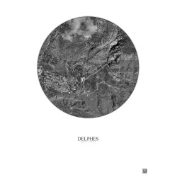 Affiche Delphes – Poster vue satellite 1km N&B | Gravura – Fond clair