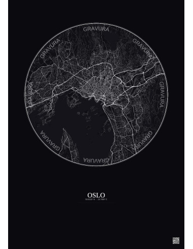 Affiche Oslo – Poster carte de ville 10km | Gravura – Fond foncé