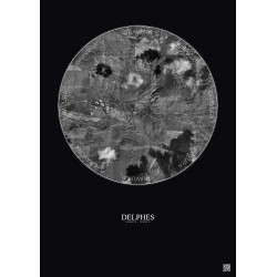 Affiche Delphes – Poster vue satellite 2.5km N&B | Gravura – Fond foncé