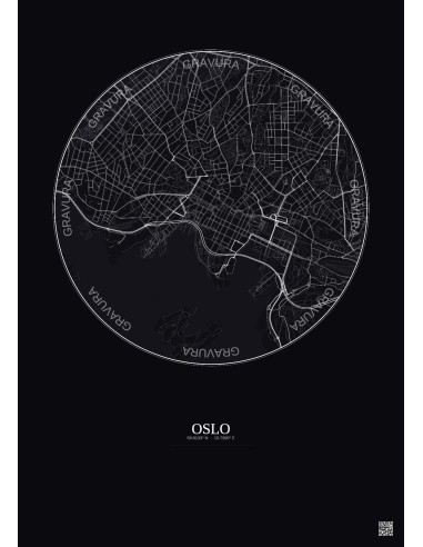 Affiche Oslo – Poster carte de ville 2.5km | Gravura – Fond foncé