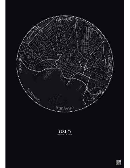Affiche Oslo – Poster carte de ville 2.5km | Gravura – Fond foncé