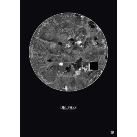 Affiche Delphes – Poster vue satellite 5km N&B | Gravura – Fond foncé