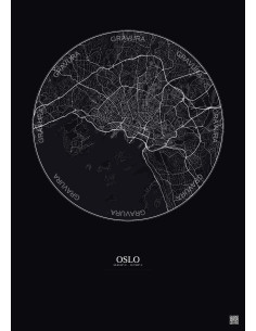 Affiche Oslo – Poster carte de ville 6km | Gravura – Fond foncé 2
