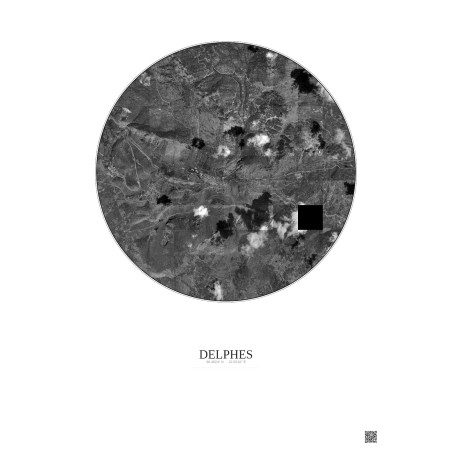 Affiche Delphes – Poster vue satellite 5km N&B | Gravura – Fond clair