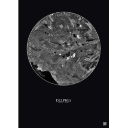 Affiche Delphes – Poster vue satellite 10km N&B | Gravura – Fond foncé