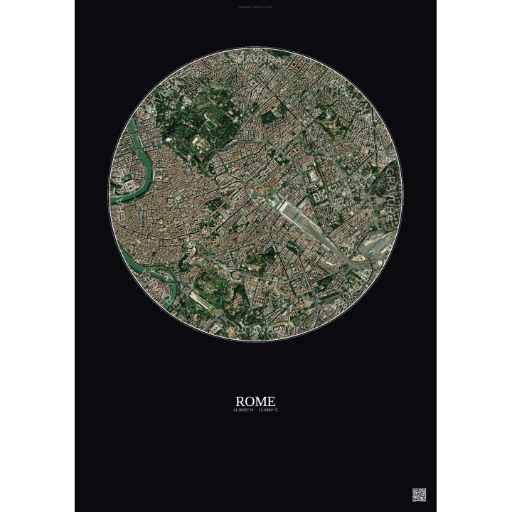 Affiche Rome – Poster vue satellite 2.5km Couleur | Gravura – Fond foncé